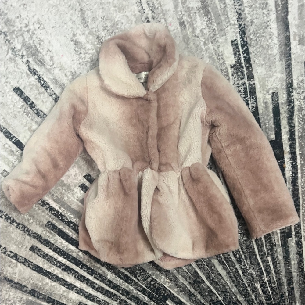 Kids Plush Faux Fur Coat - Pink and Cream